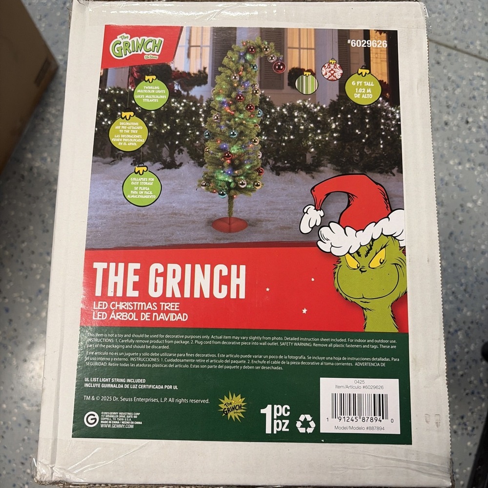 72 Inch The Grinch Freestanding Christmas Tree Decoration Multicolor LED Lights